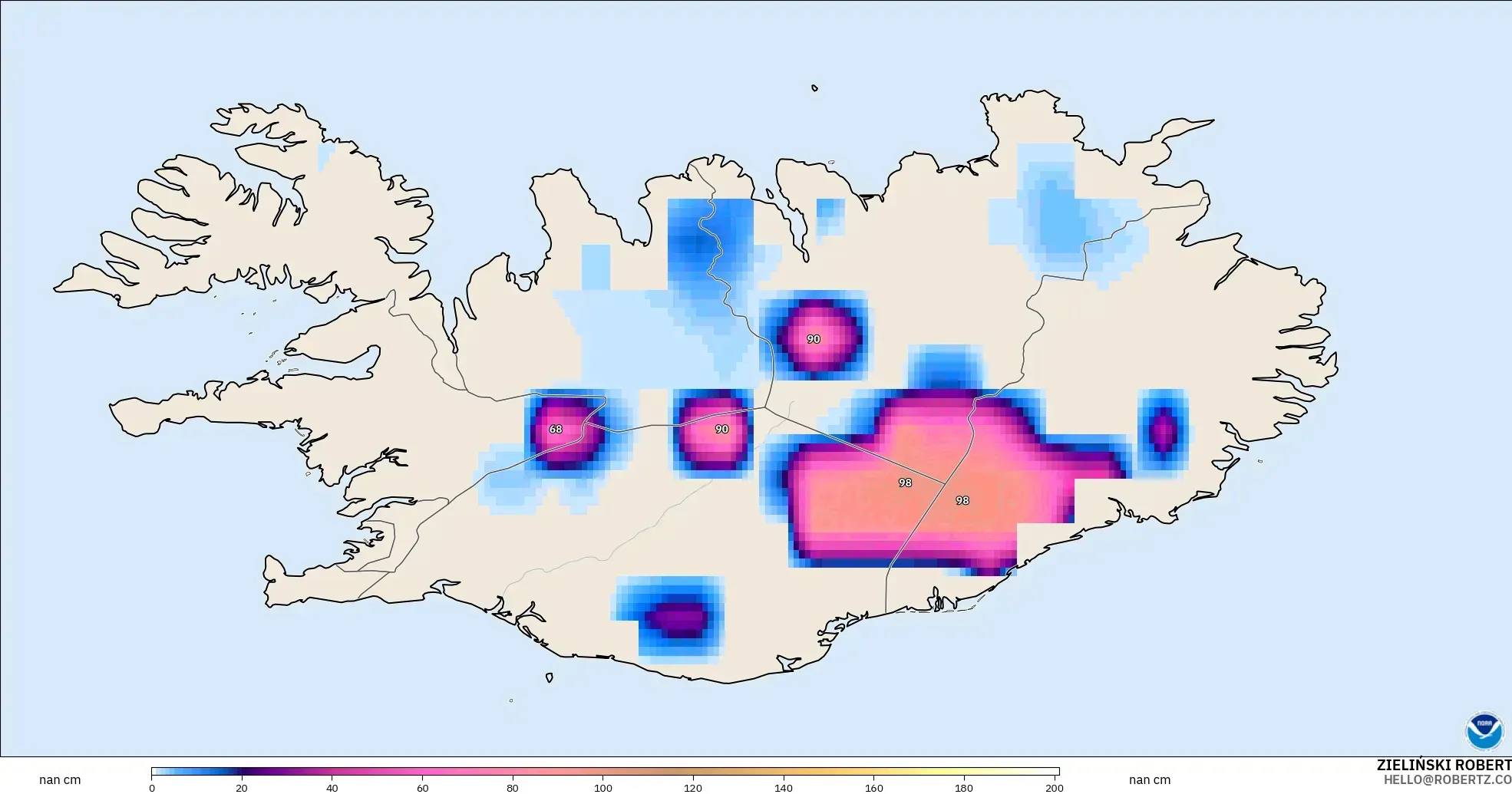 GFS model - Iceland, Snow Depth