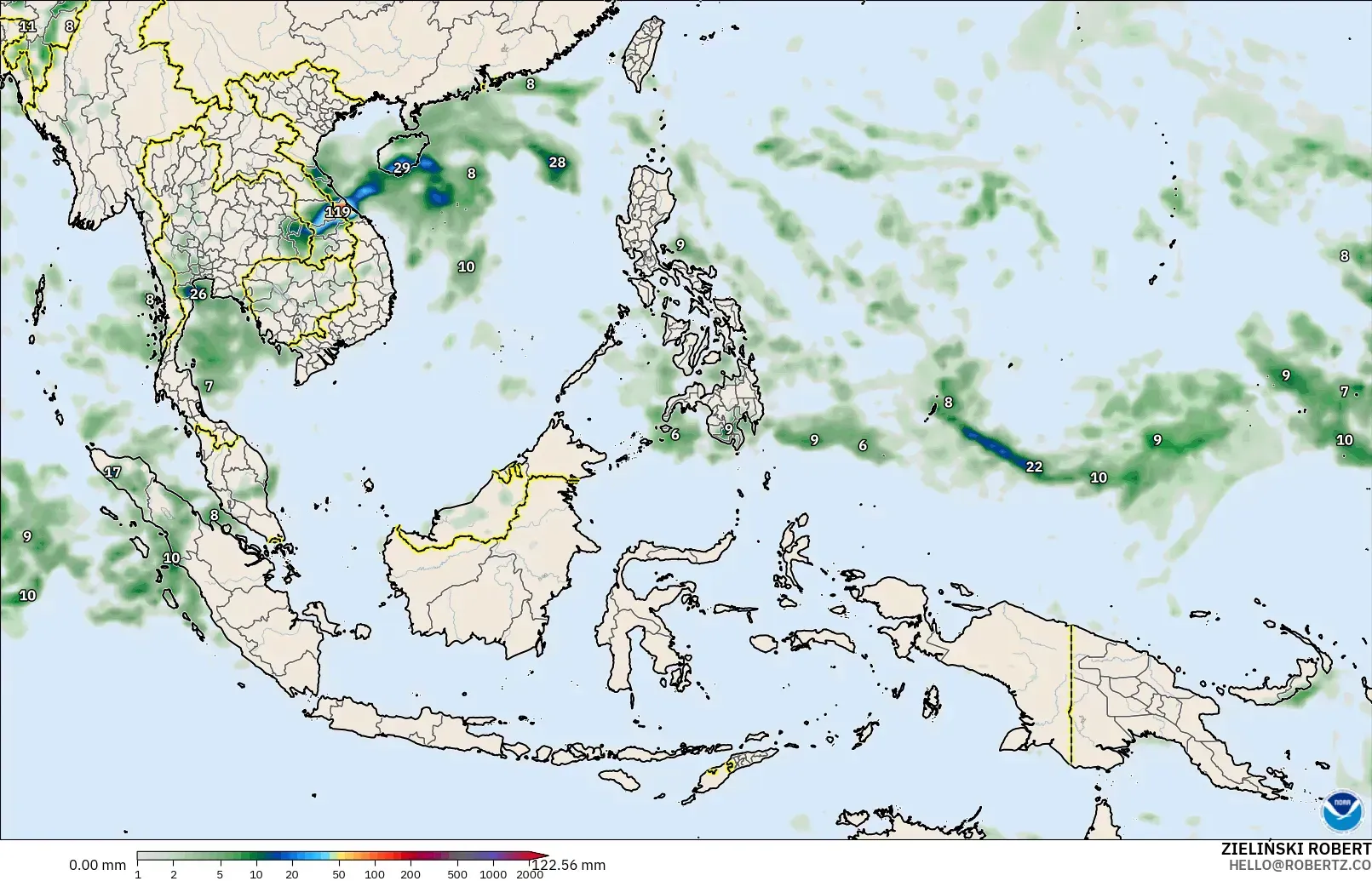 GFS model - South East Asia, Precipitation Accumulation