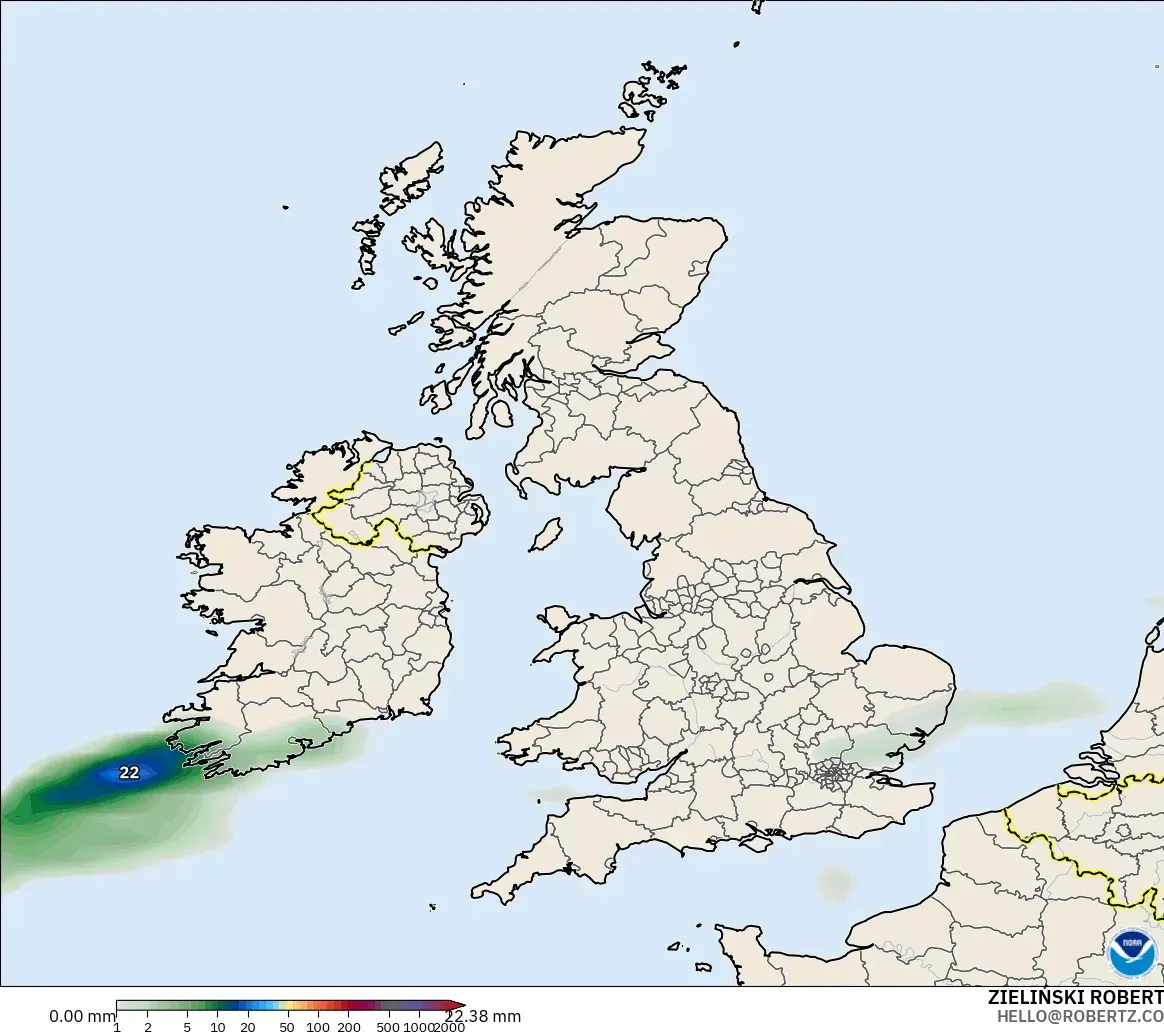 GFS model - United Kingdom, Precipitation Accumulation