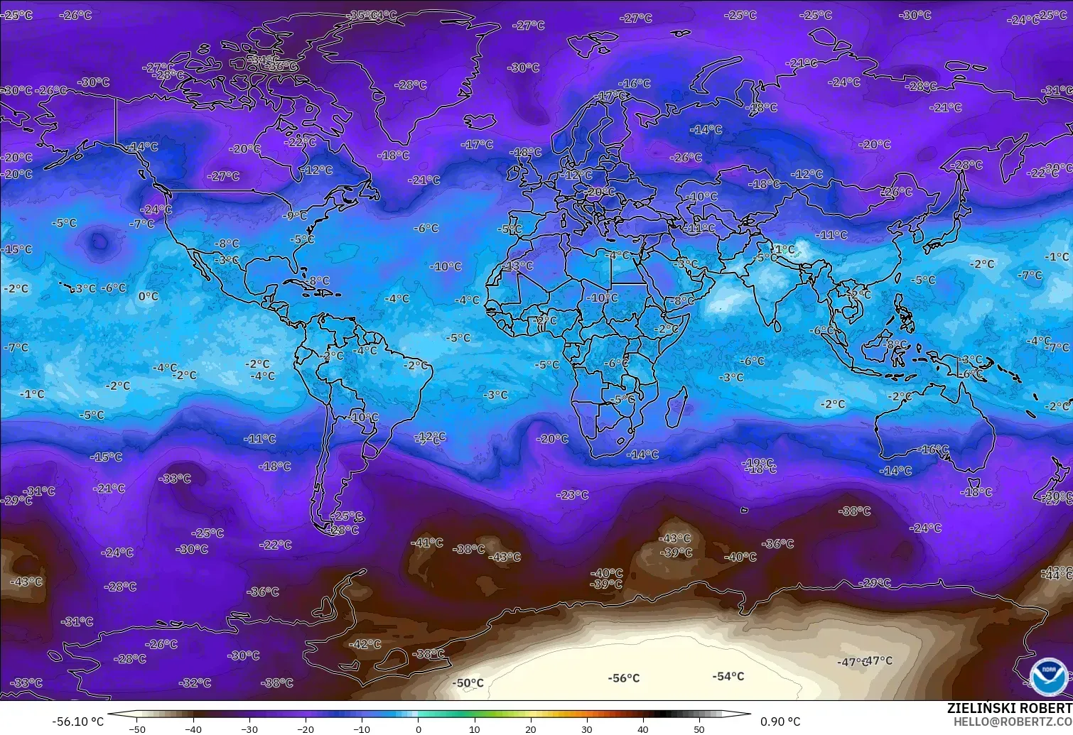 GFS model - World, Temperature at 500hPa