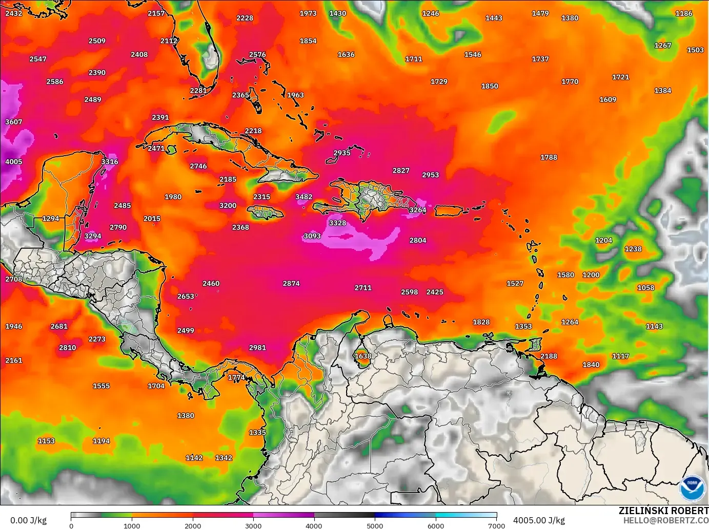 GFS model - Caribbean, CAPE