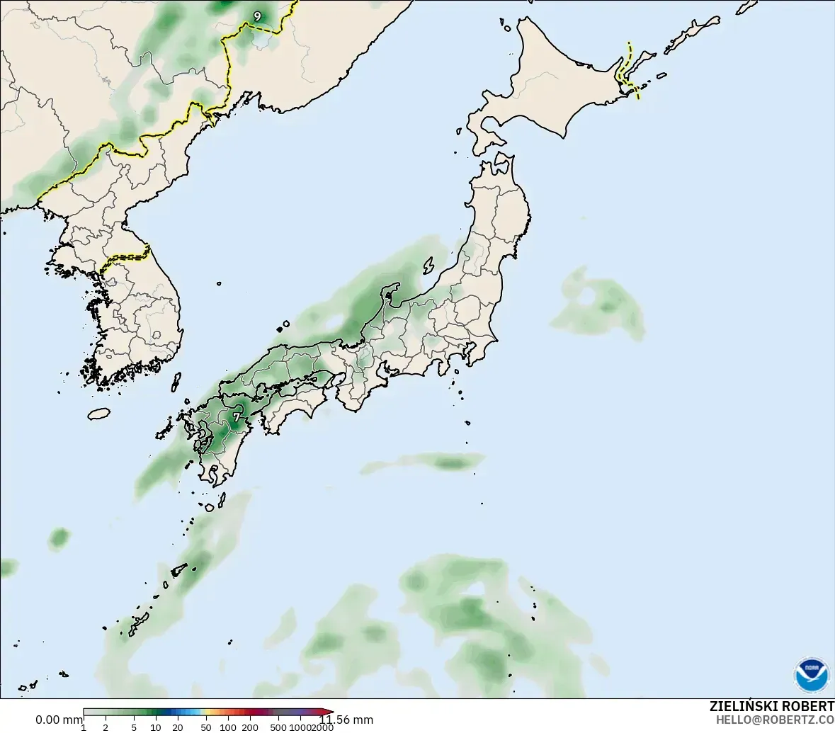 GFS model - Japan, Precipitation Accumulation