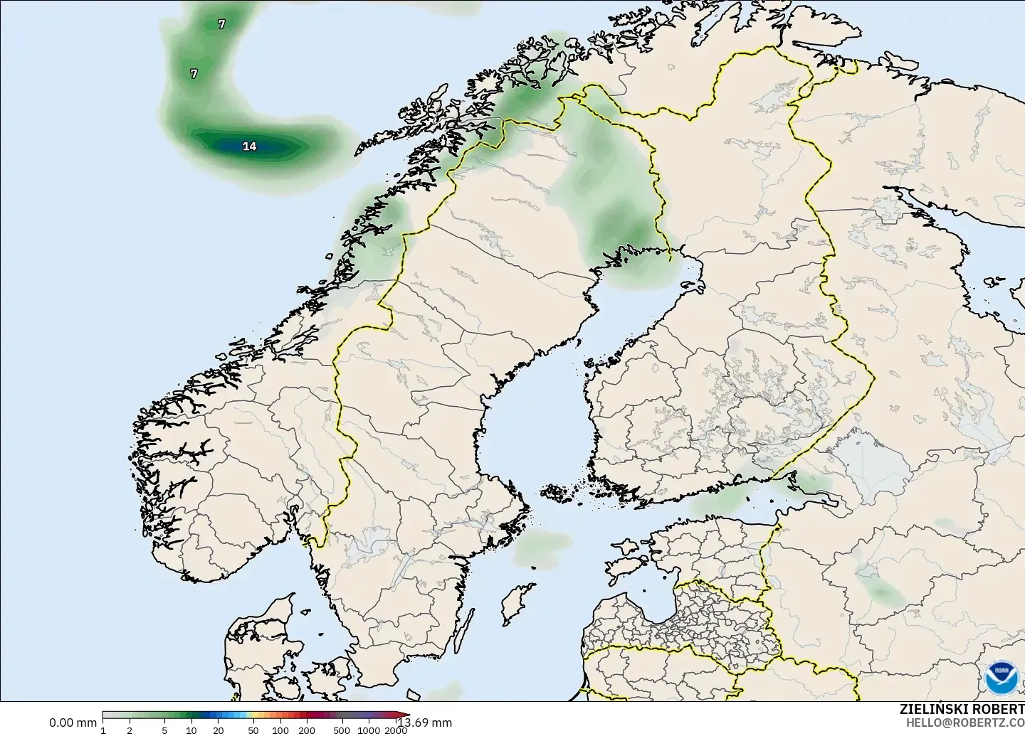 GFS model - Scandinavia, Precipitation Accumulation