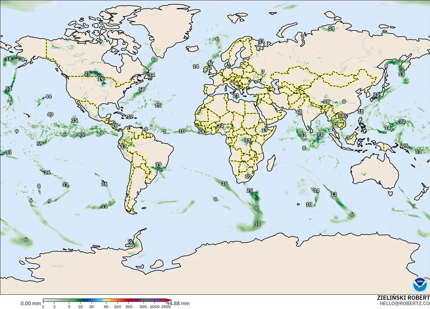 GFS model - World, Precipitation Accumulation