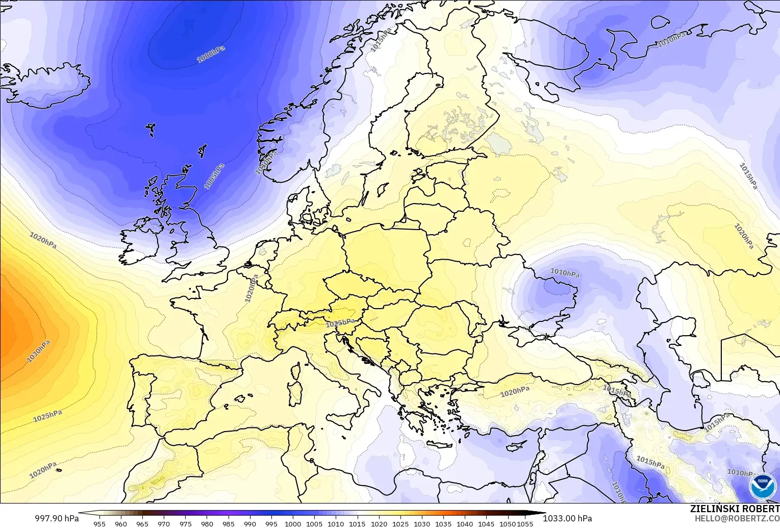 GFS model - Europe, Pressure