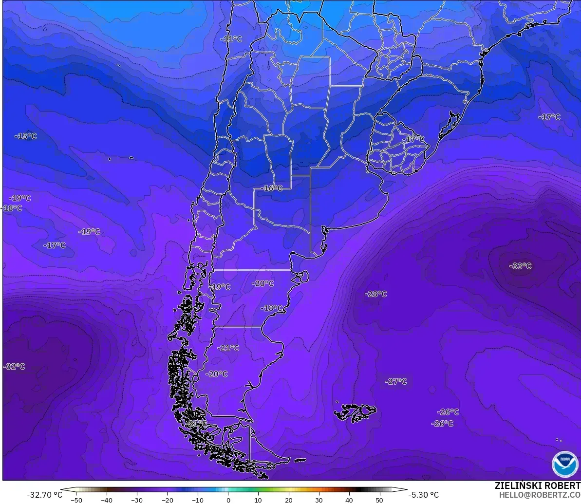 GFS model - Argentina, Temperature at 500hPa