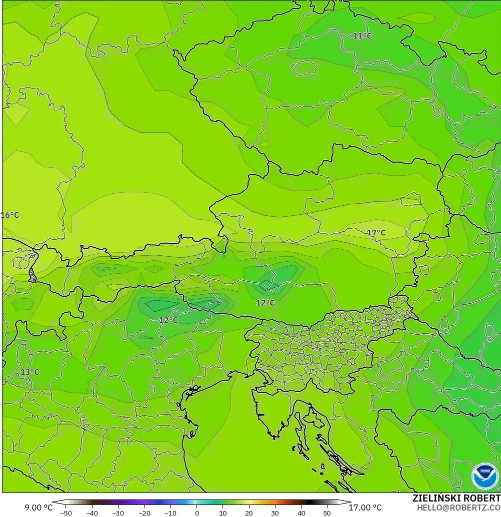 GFS model - Austria, Temperature at 850hPa