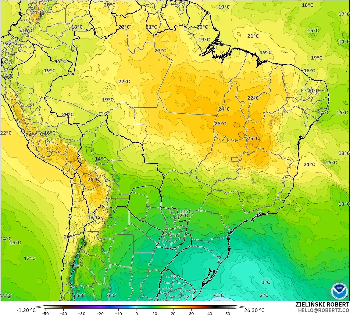 GFS model - Brazil, Temperature at 850hPa