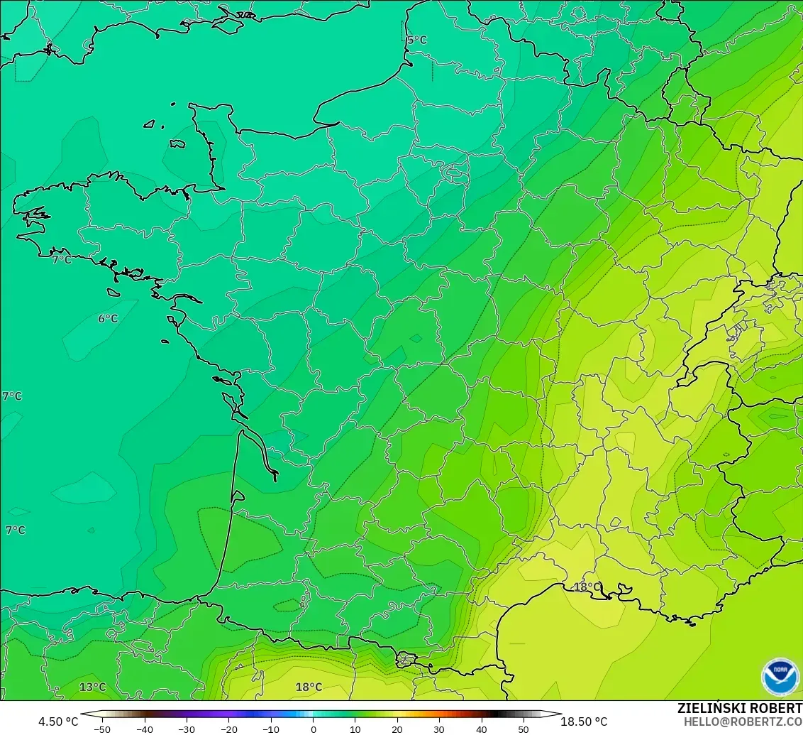 GFS model - France, Temperature at 850hPa