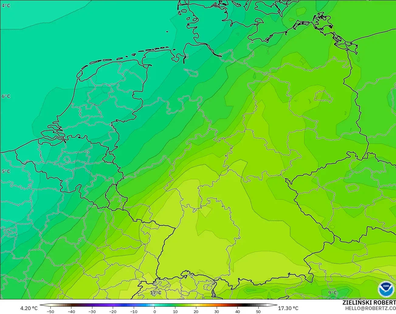 GFS model - Germany, Temperature at 850hPa