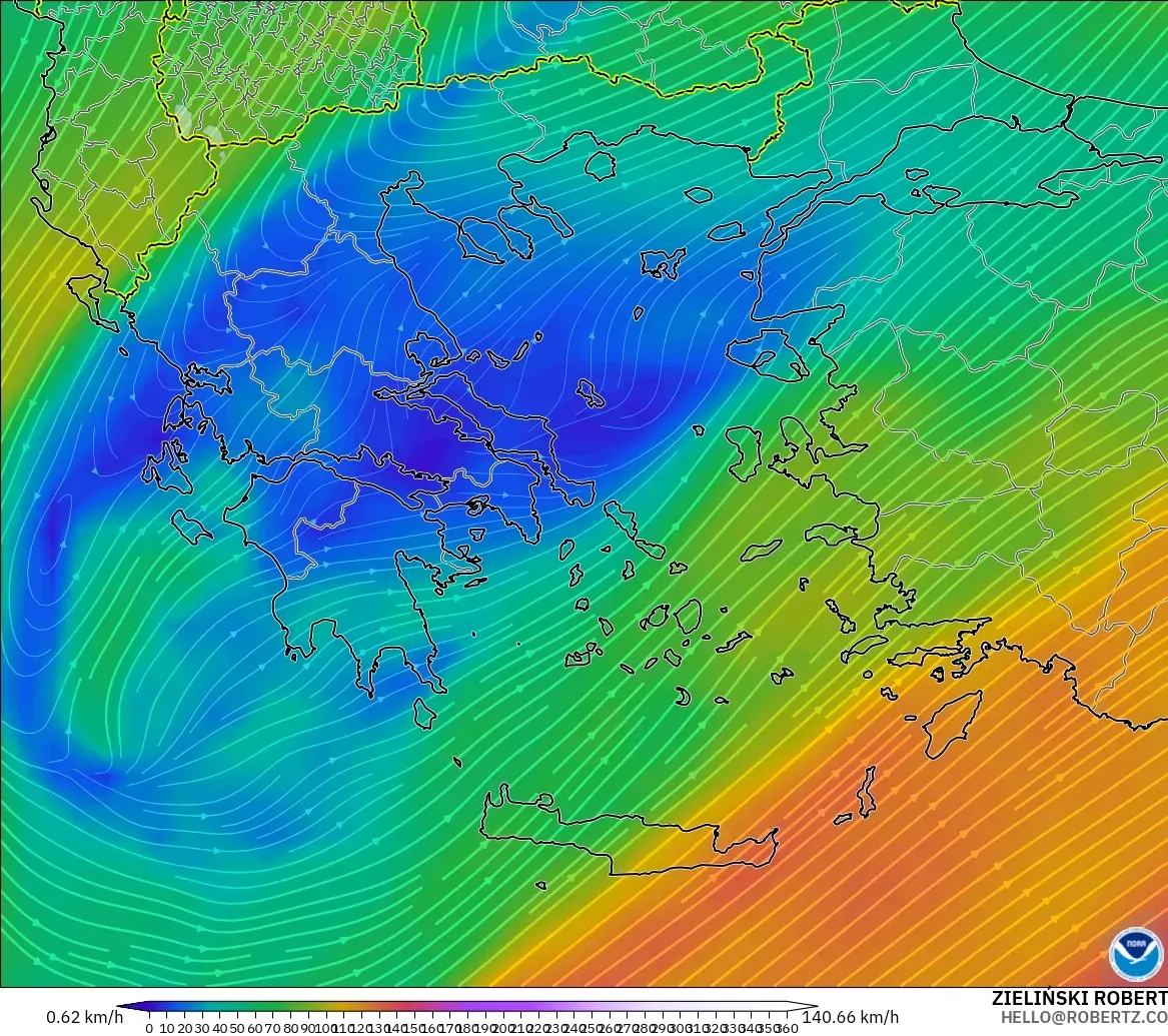 GFS model - Greece, Wind at 300hPa (jet stream)