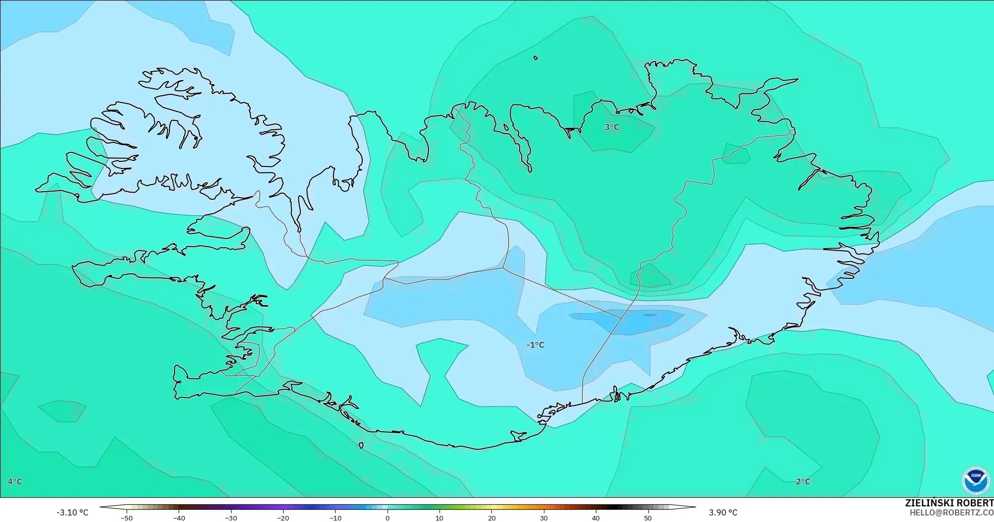 GFS model - Iceland, Temperature at 850hPa