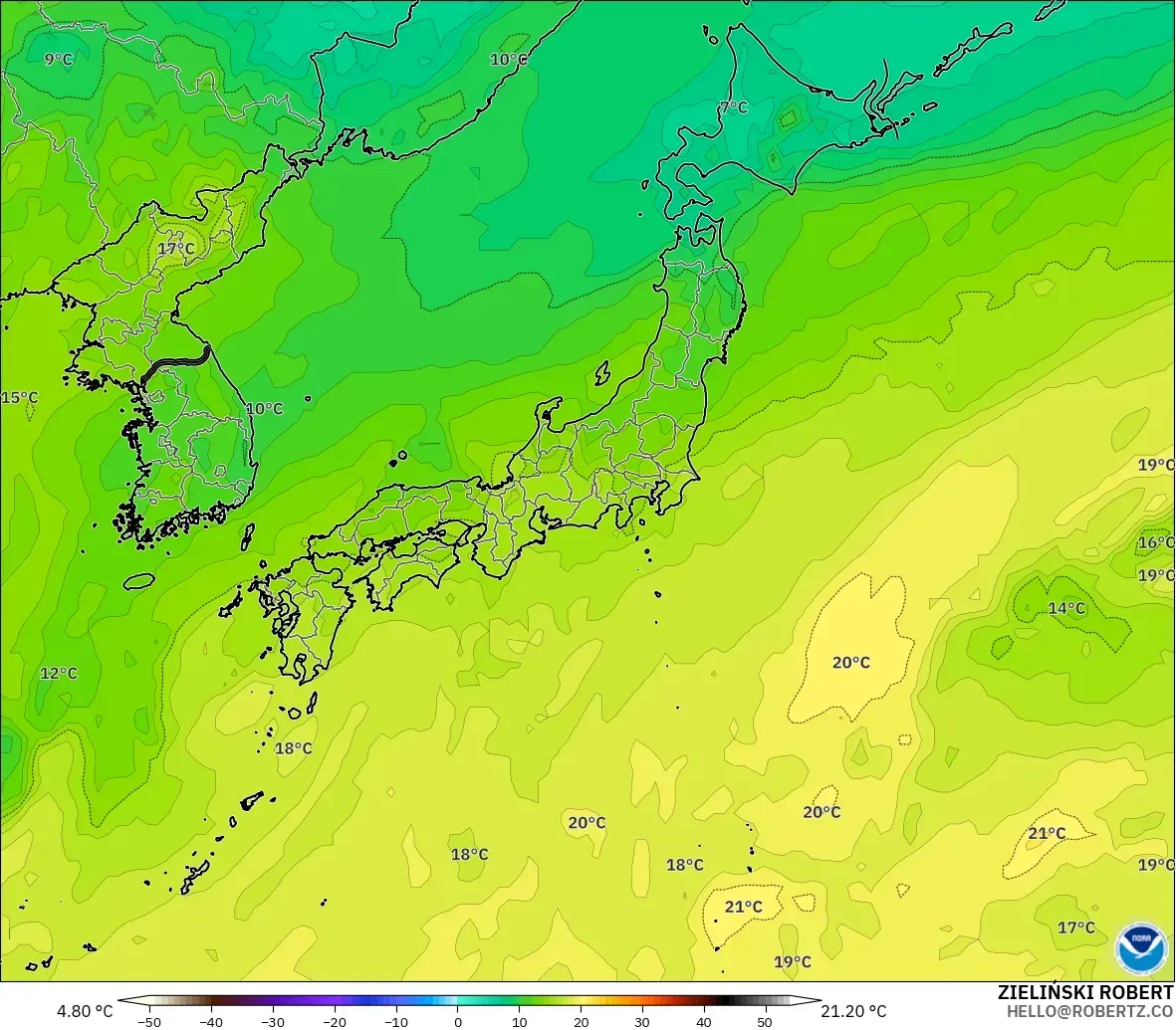GFS model - Japan, Temperature at 850hPa