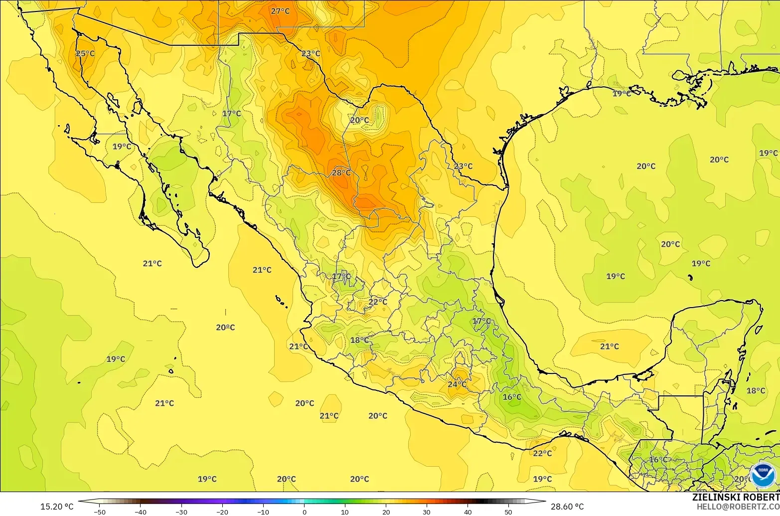 GFS model - Mexico, Temperature at 850hPa