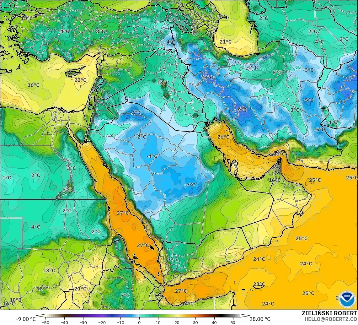 GFS model - Middle East, Dewpoint at 2m