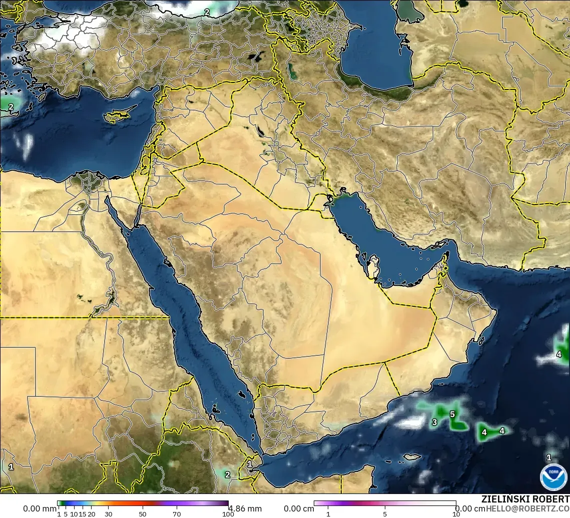 GFS model - Middle East, Precipitation, Clouds, and Pressure