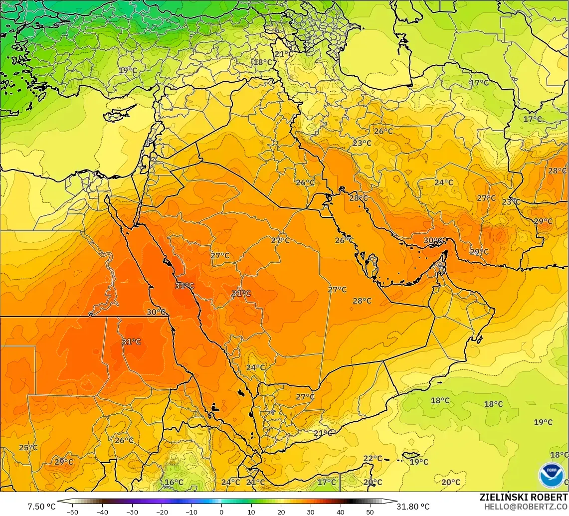 GFS model - Middle East, Temperature at 850hPa