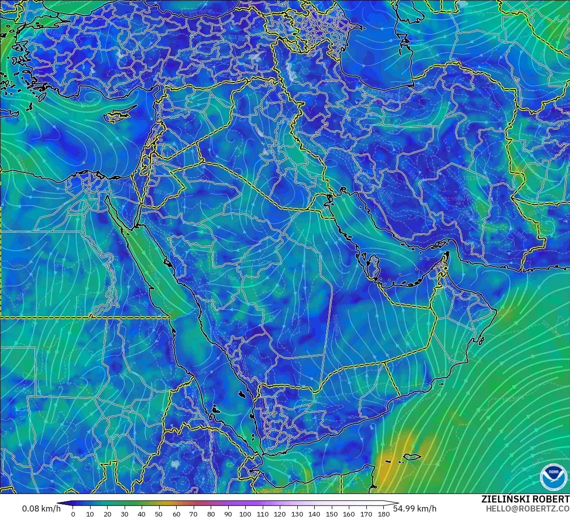 GFS model - Middle East, Wind at 10m