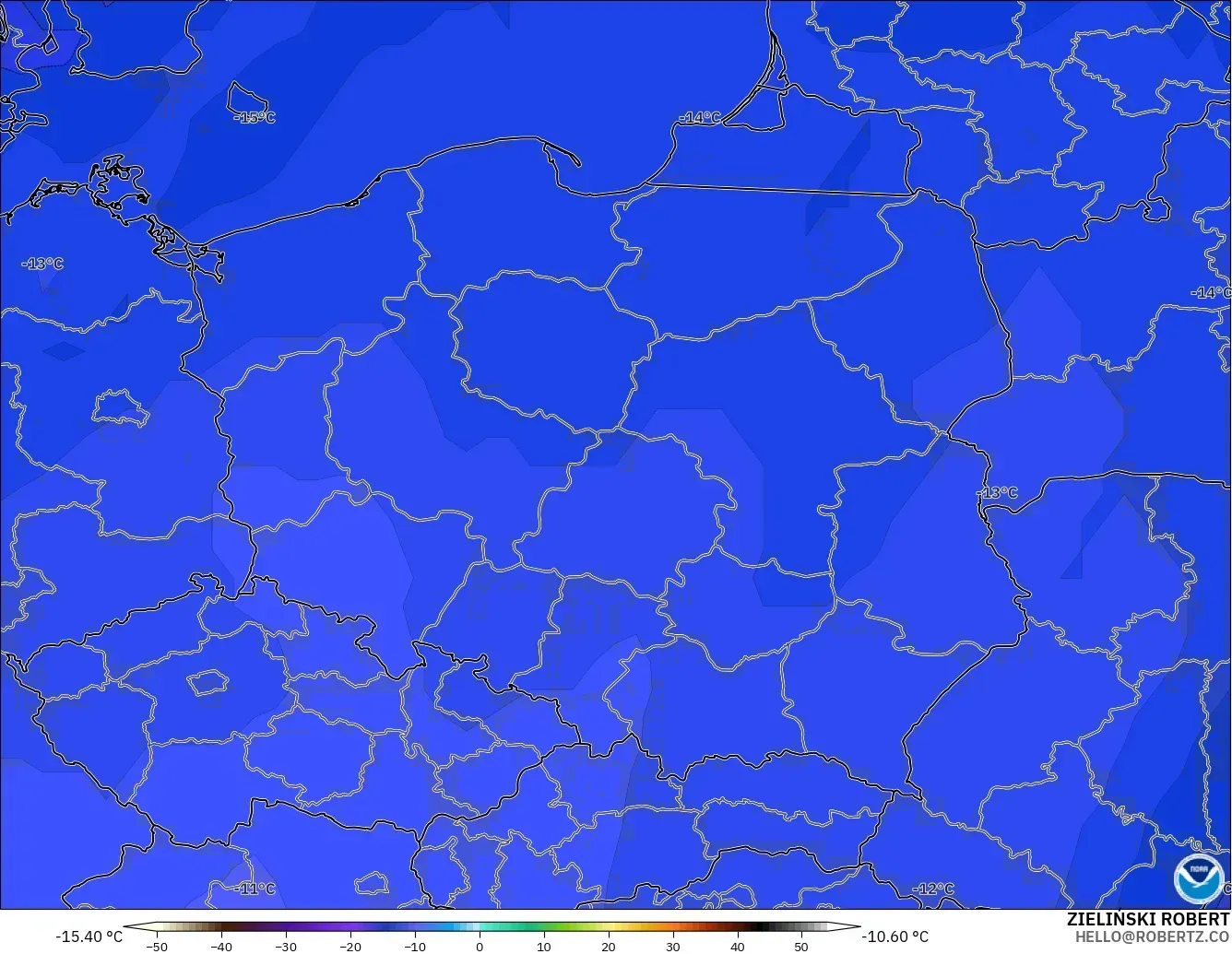 GFS model - Poland, Temperature at 500hPa