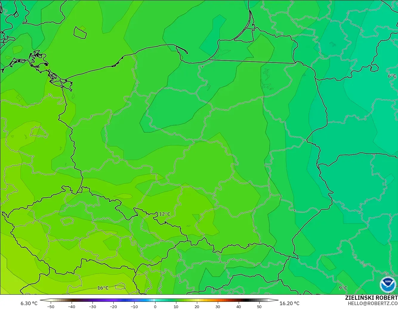 GFS model - Poland, Temperature at 850hPa