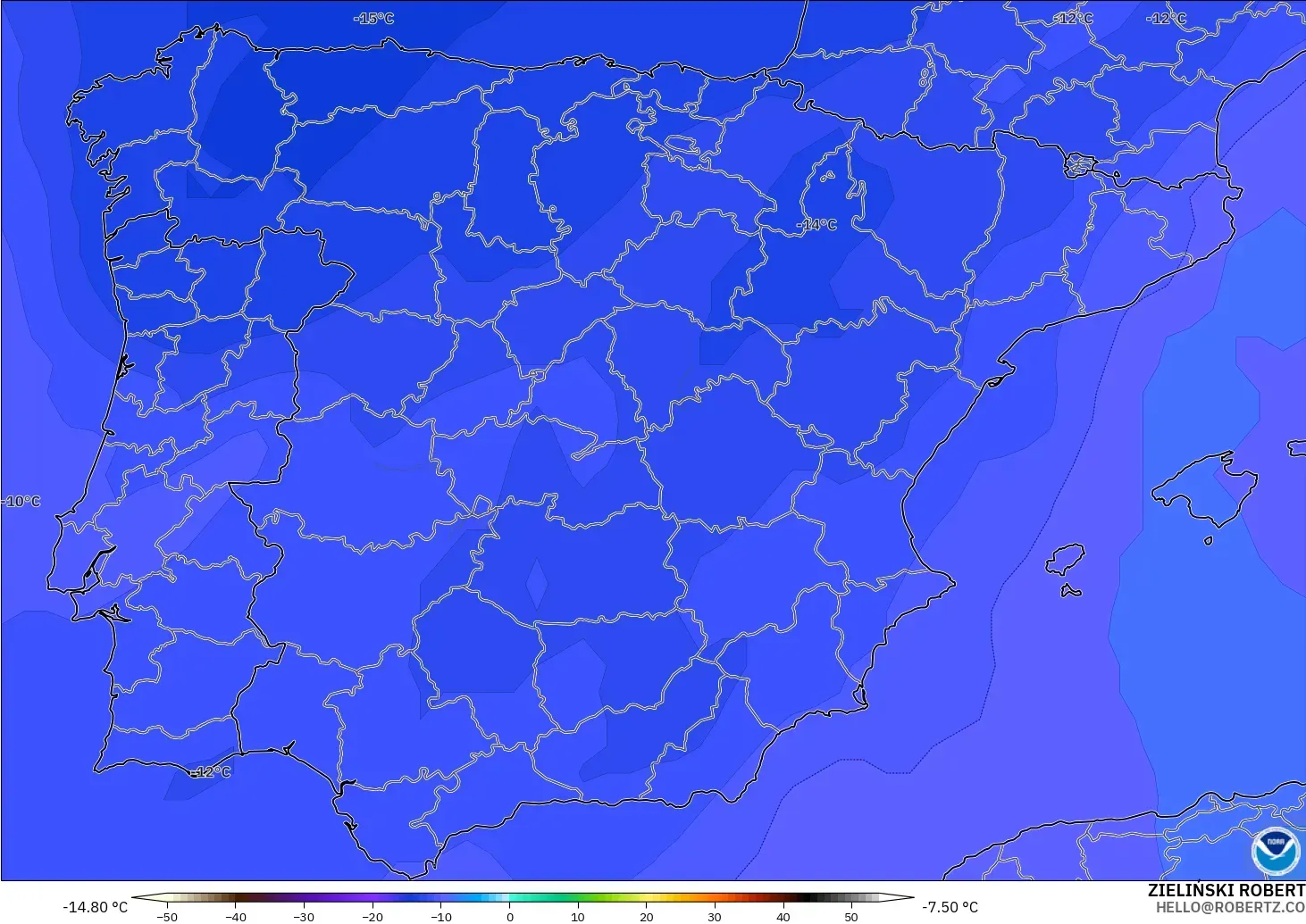 GFS model - Spain, Temperature at 500hPa