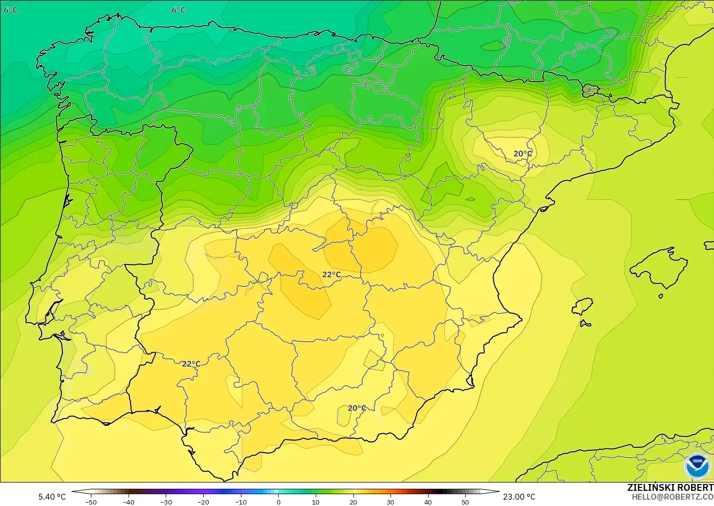 GFS model - Spain, Temperature at 850hPa