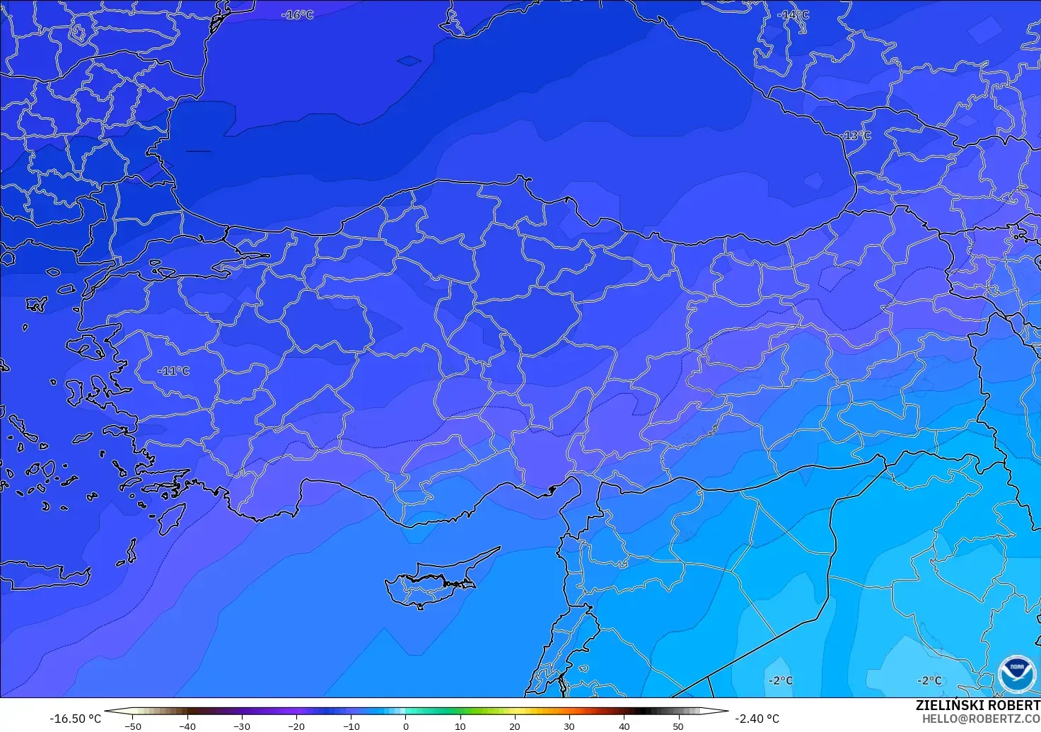 GFS model - Turkey, Temperature at 500hPa