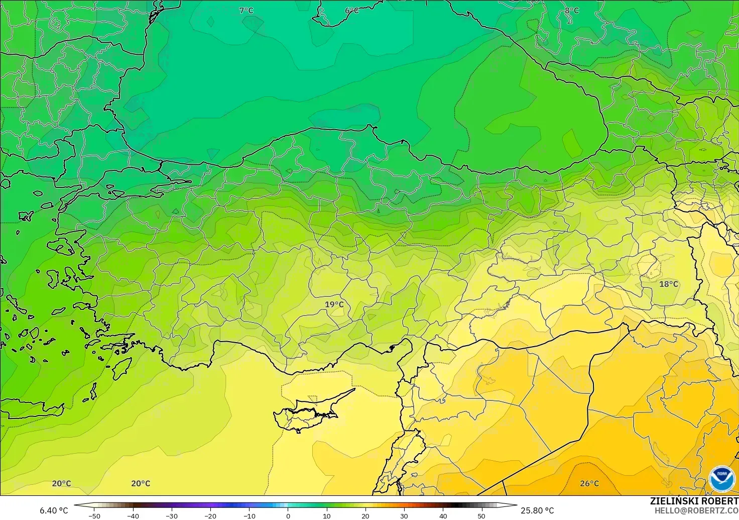 GFS model - Turkey, Temperature at 850hPa