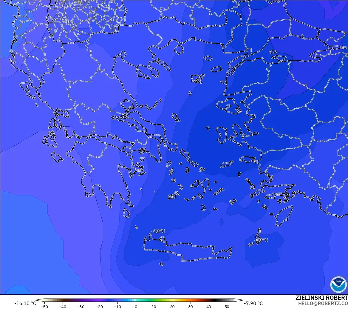 GFS model - Greece, Temperature at 500hPa