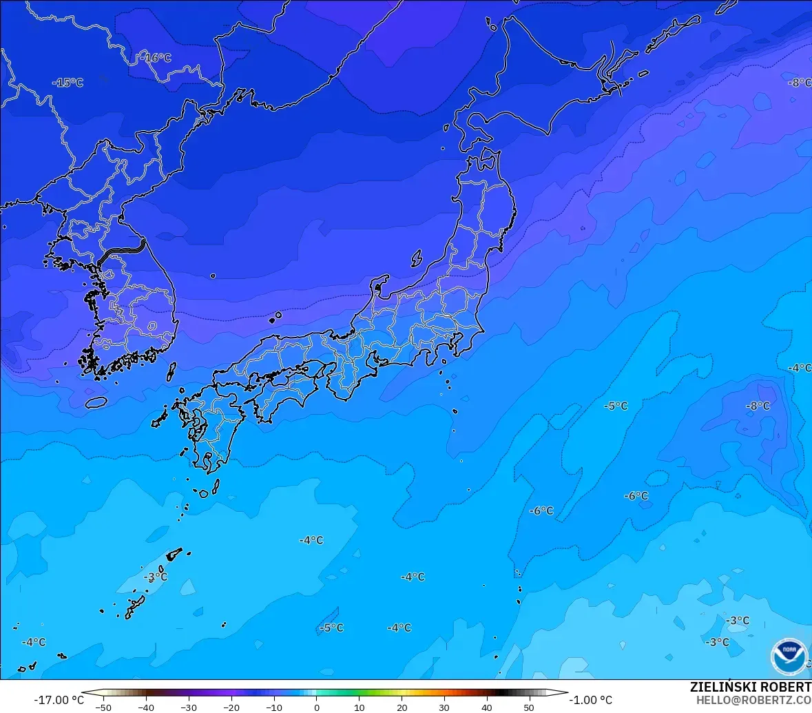 GFS model - Japan, Temperature at 500hPa