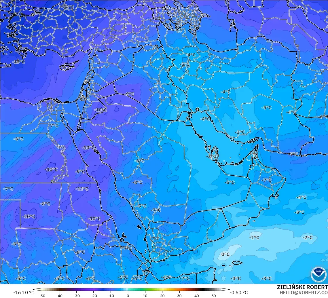 GFS model - Middle East, Temperature at 500hPa