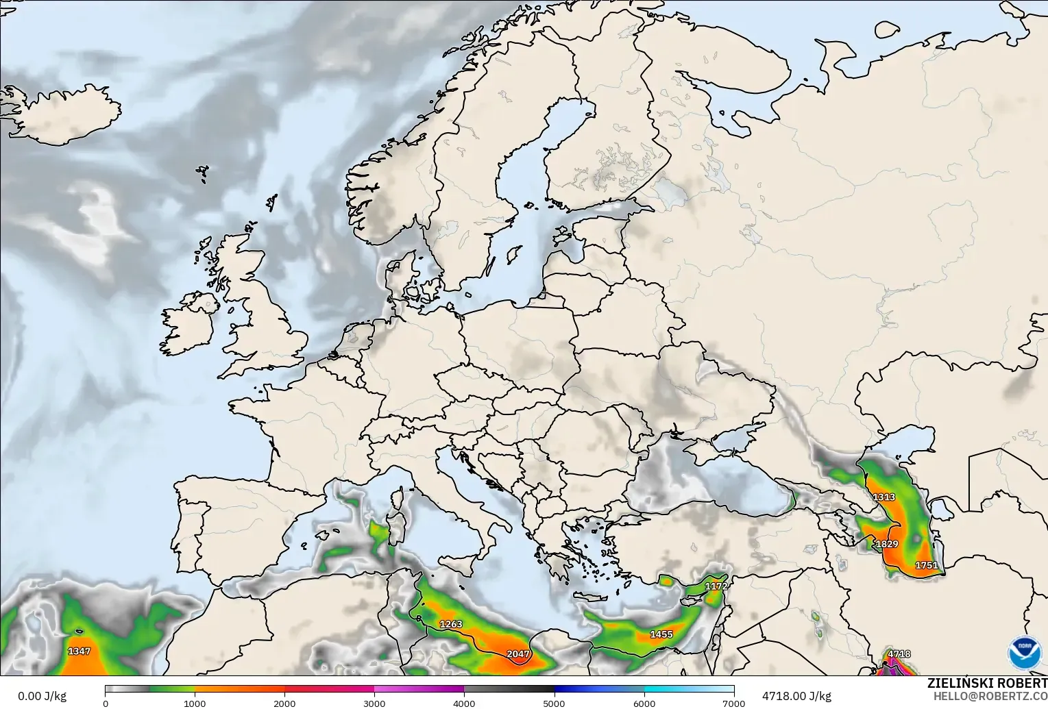 GFS model - Europe, CAPE