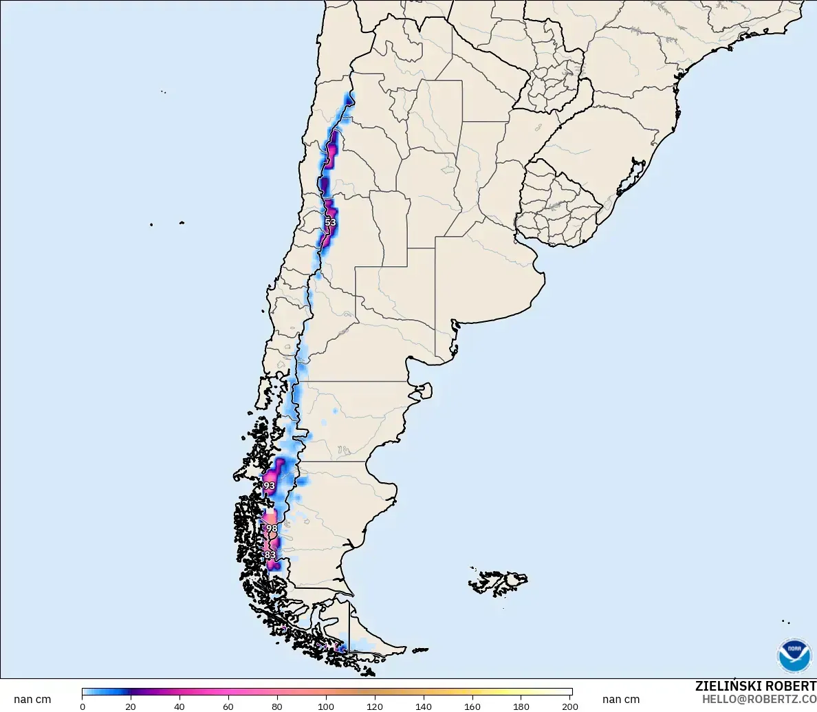 GFS model - Argentina, Snow Depth