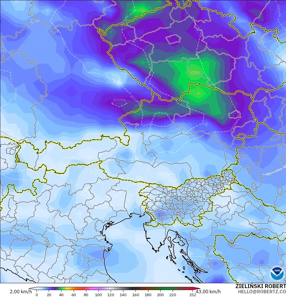 GFS model - Austria, Wind Gusts Peak
