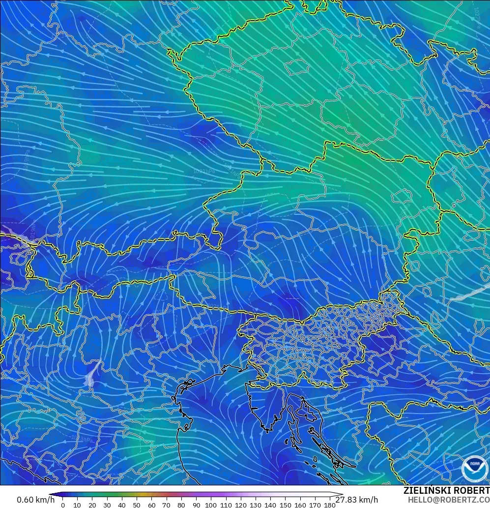 GFS model - Austria, Wind at 10m