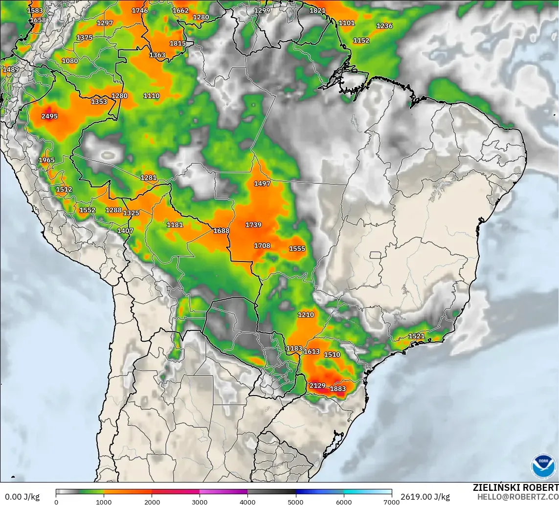 GFS model - Brazil, CAPE