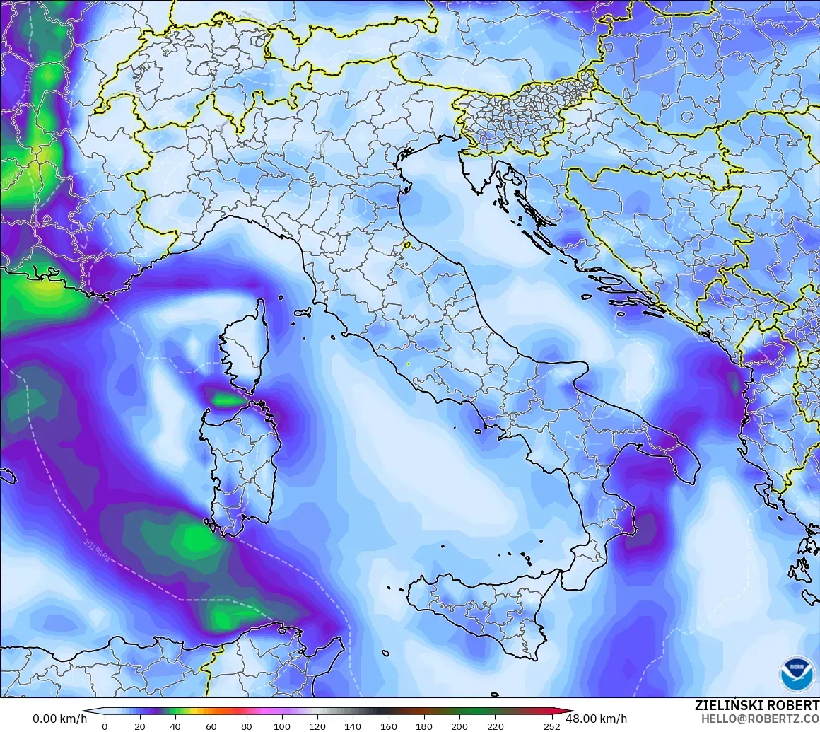 GFS model - Italy, Wind Gusts Peak
