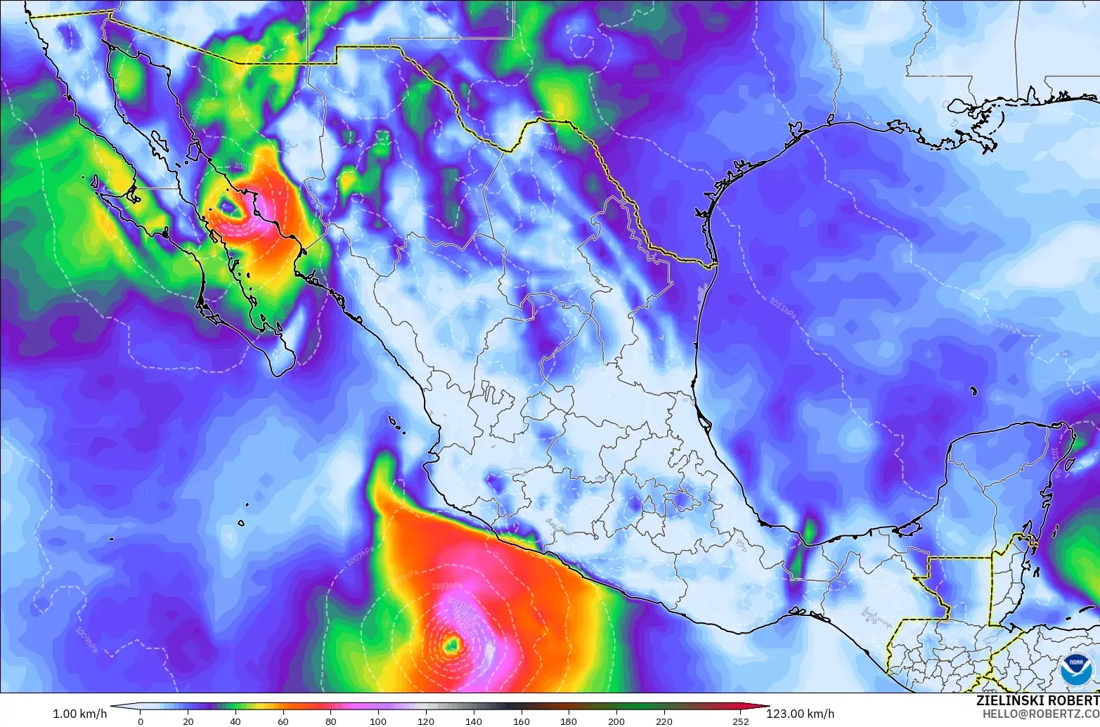 GFS model - Mexico, Wind Gusts Peak