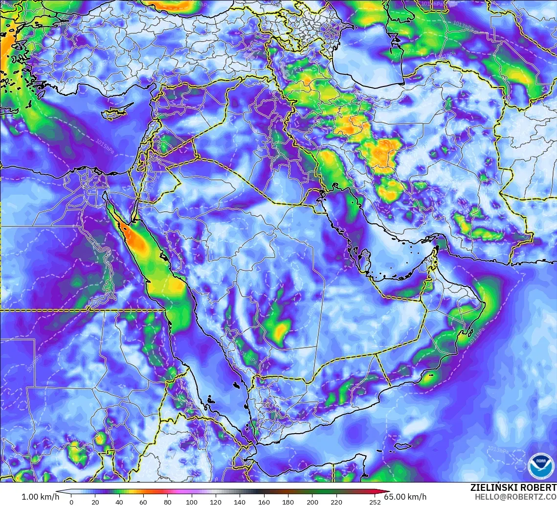 GFS model - Middle East, Wind Gusts Peak