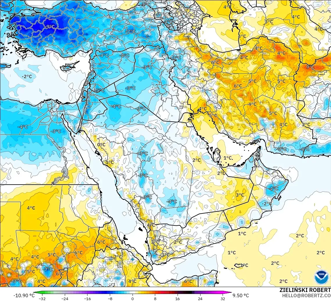 GFS model - Middle East, Temperature at 2m Anomaly