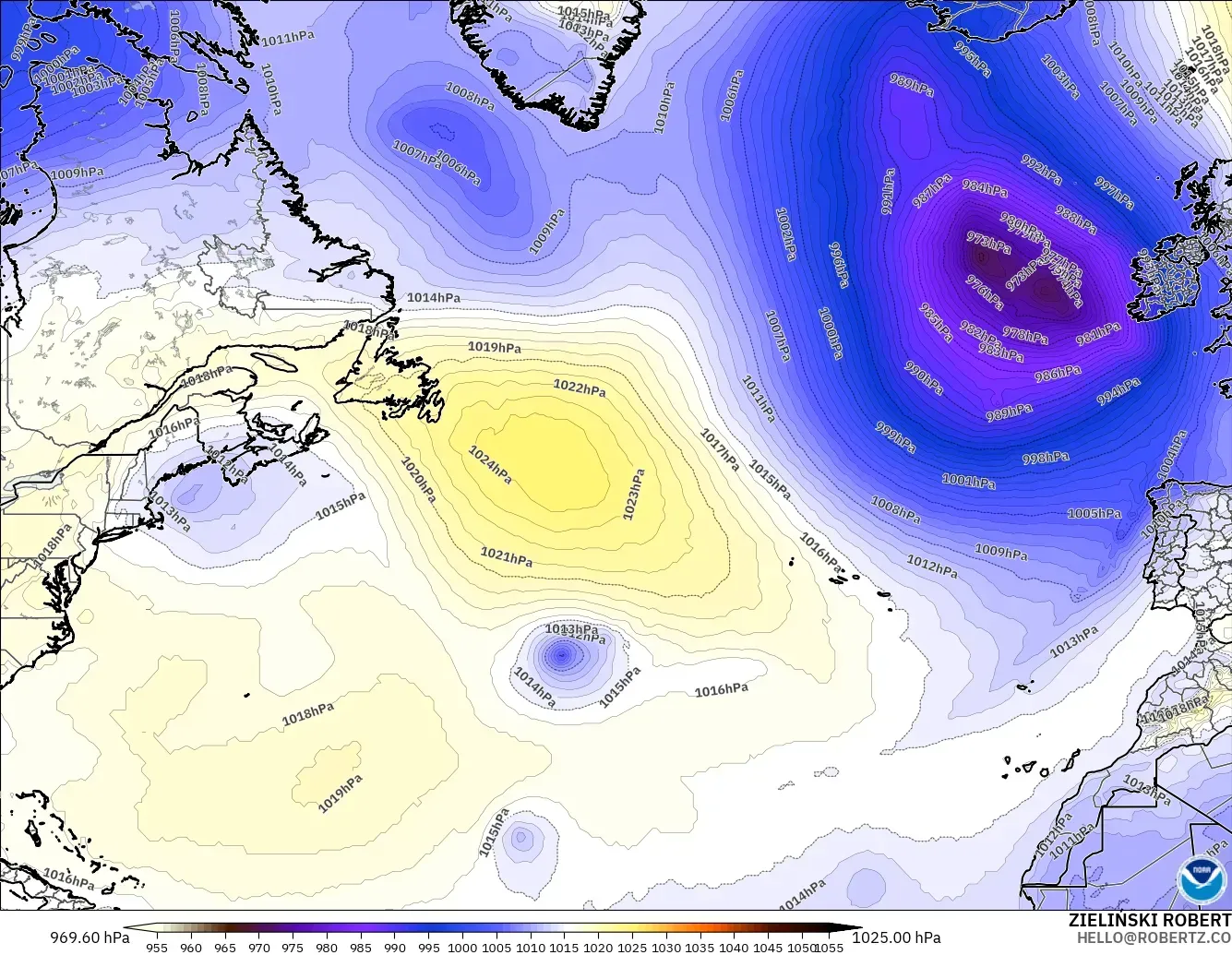 GFS model - North Atlantic, Pressure