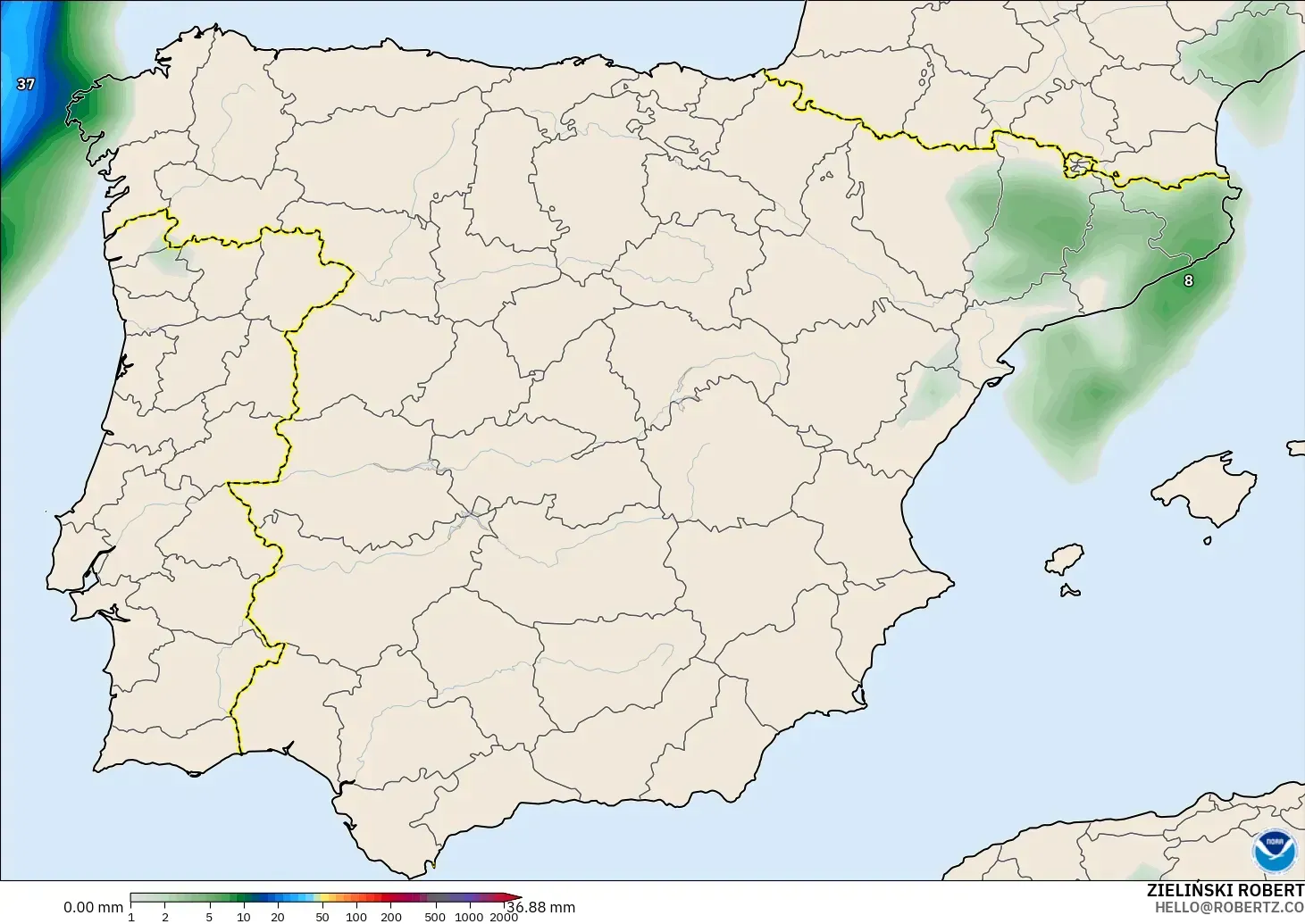 GFS model - Spain, Precipitation Accumulation