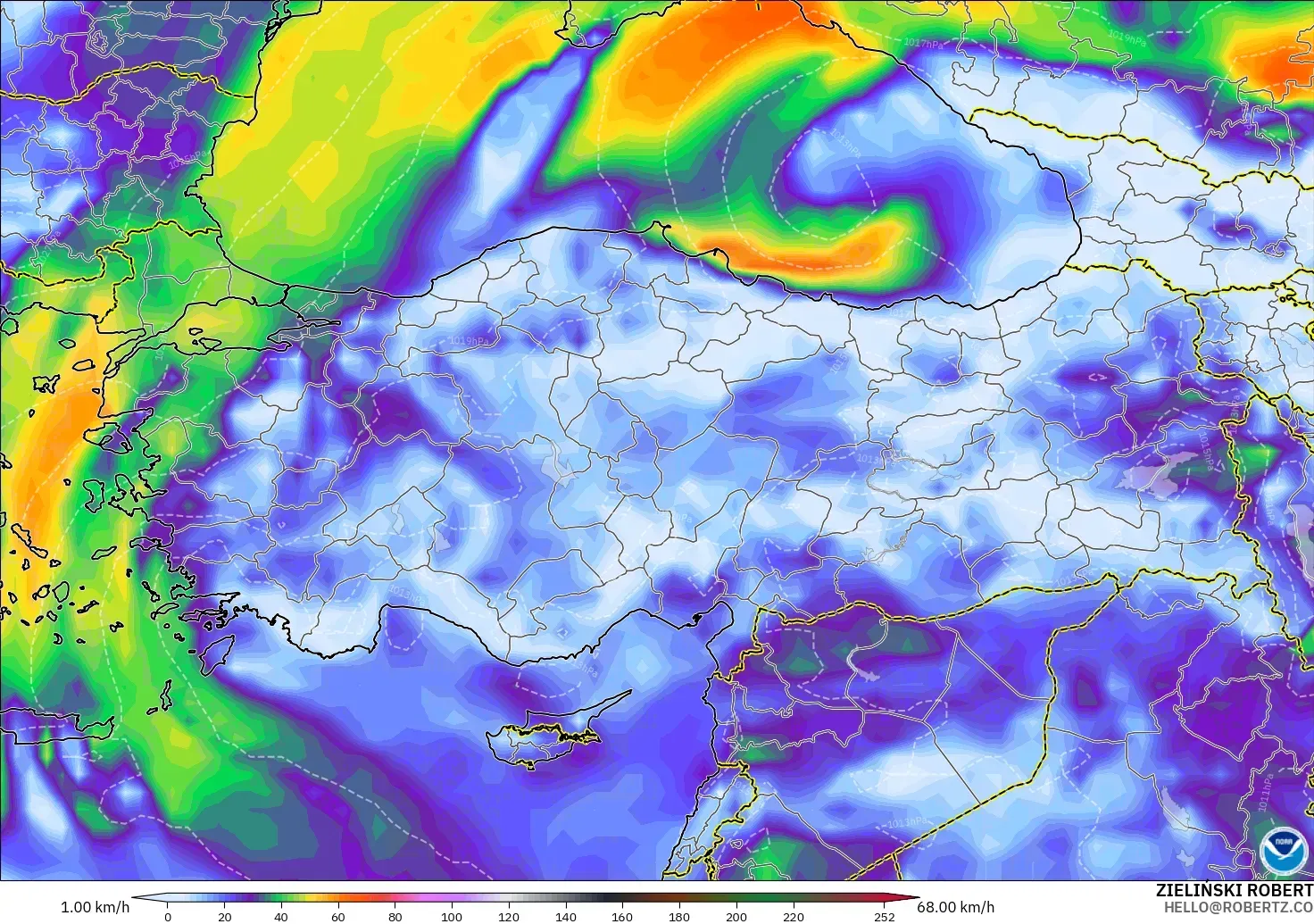 GFS model - Turkey, Wind Gusts Peak