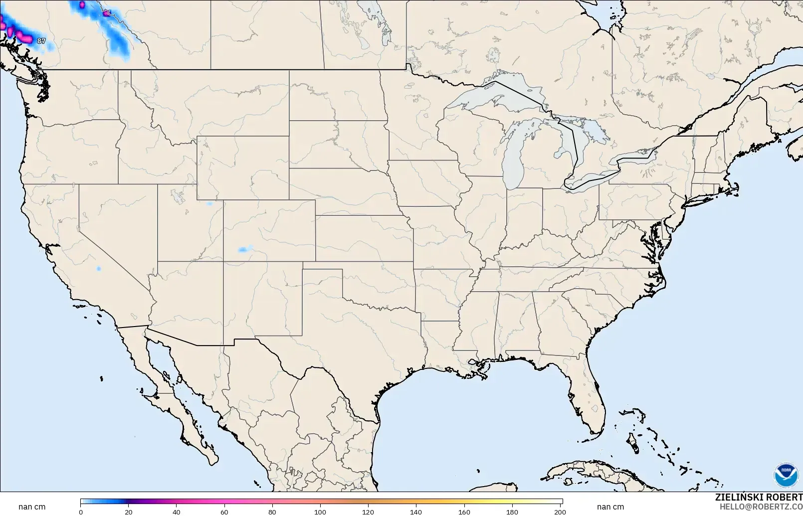GFS model - United States, Snow Depth