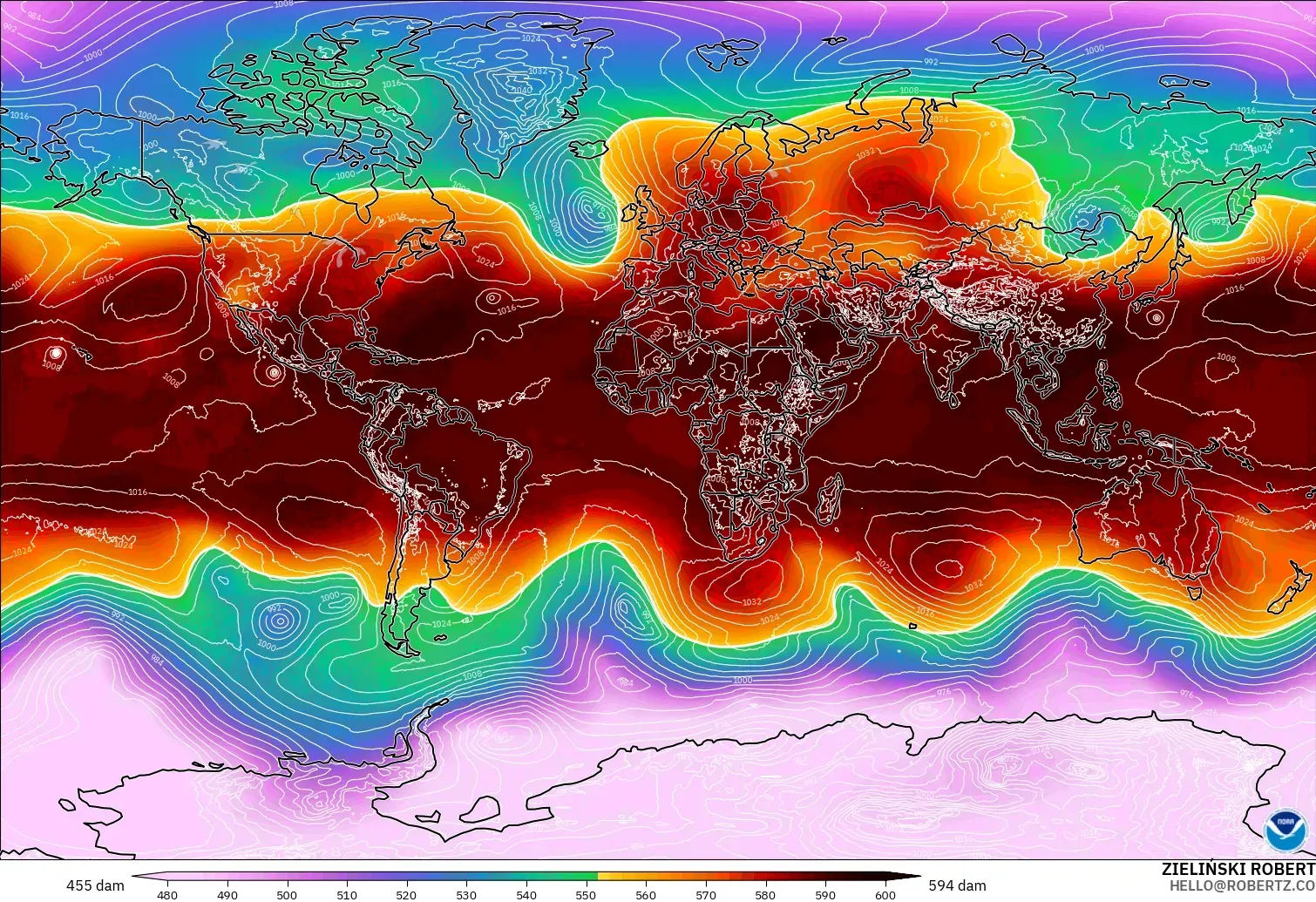 GFS model - World, Geopotential height at 500hPa
