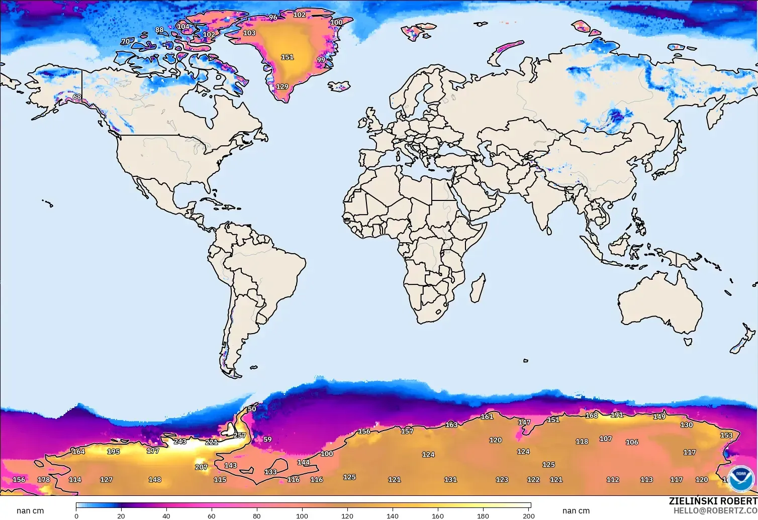 GFS model - World, Snow Depth