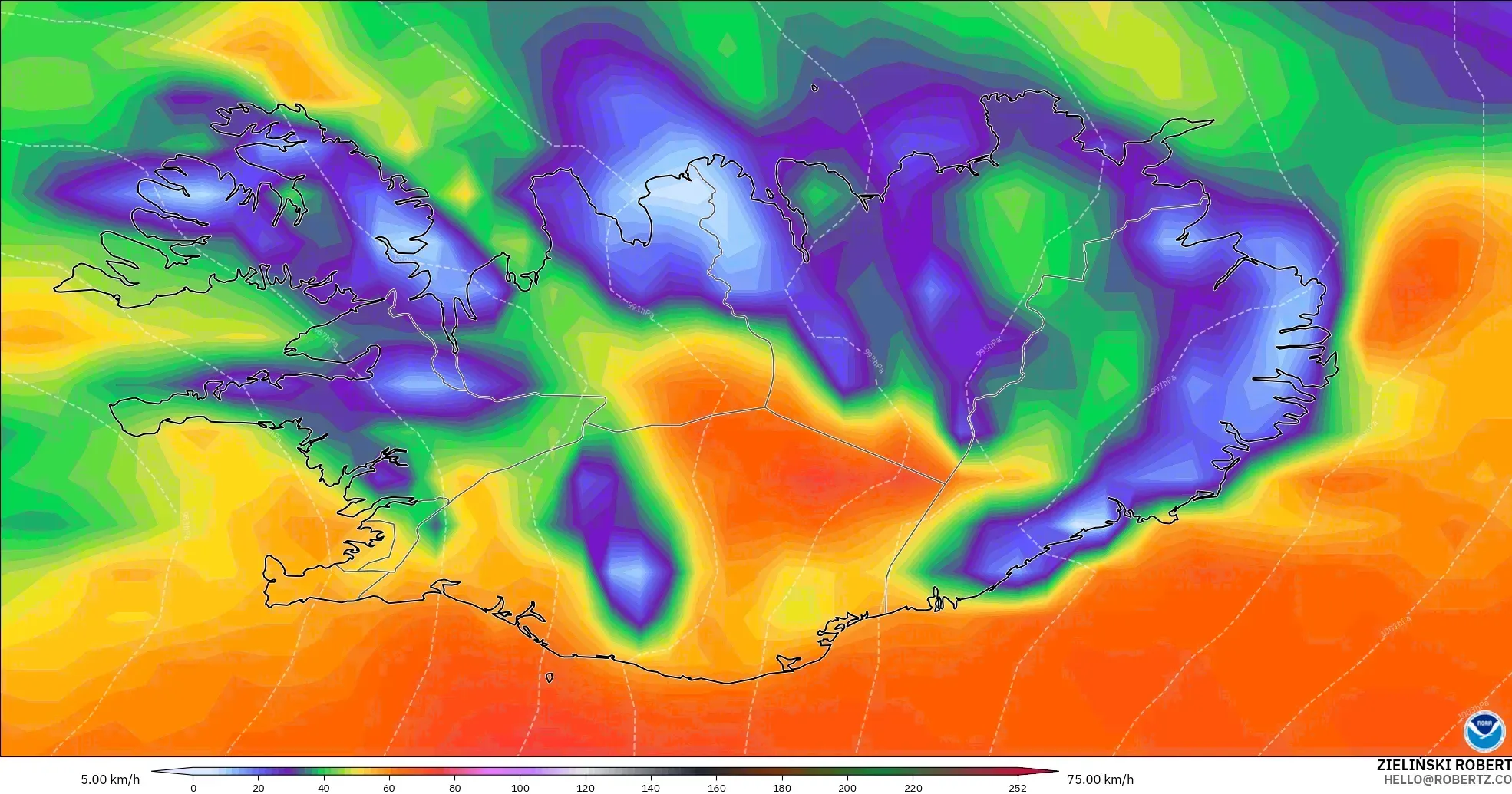 GFS model - Iceland, Wind Gusts Peak