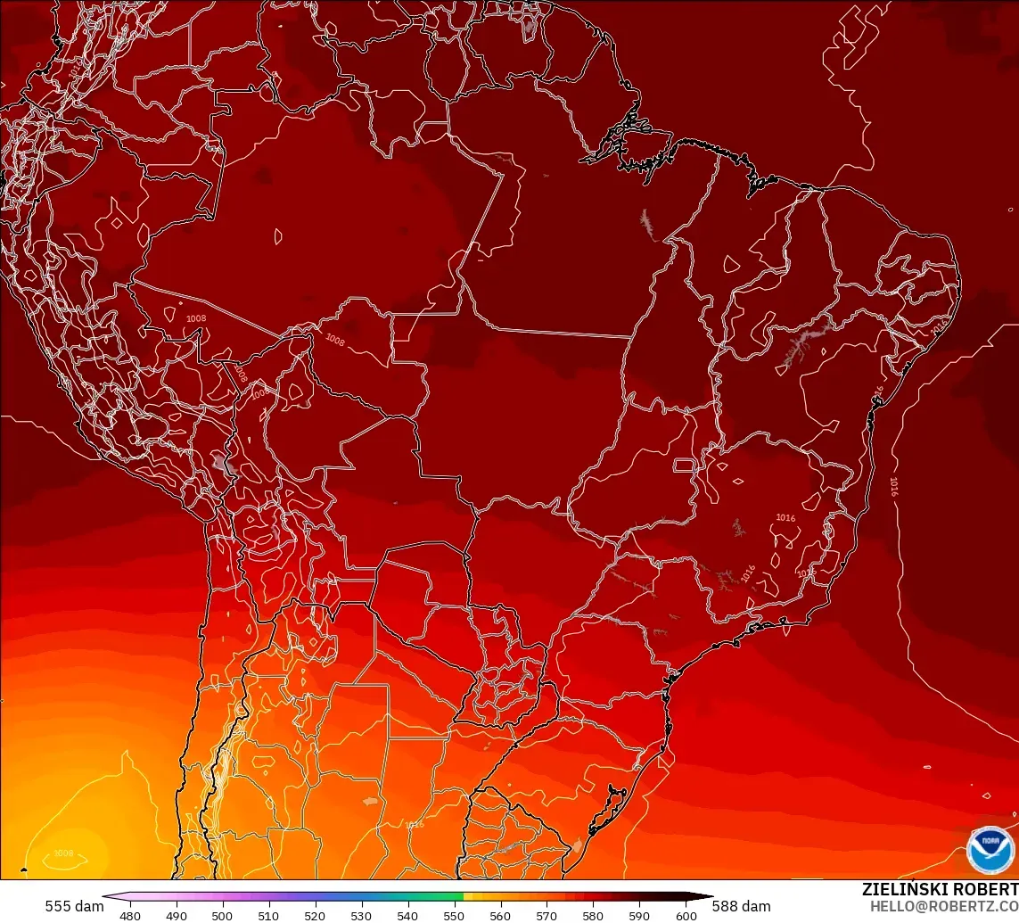 GFS model - Brazil, Geopotential height at 500hPa