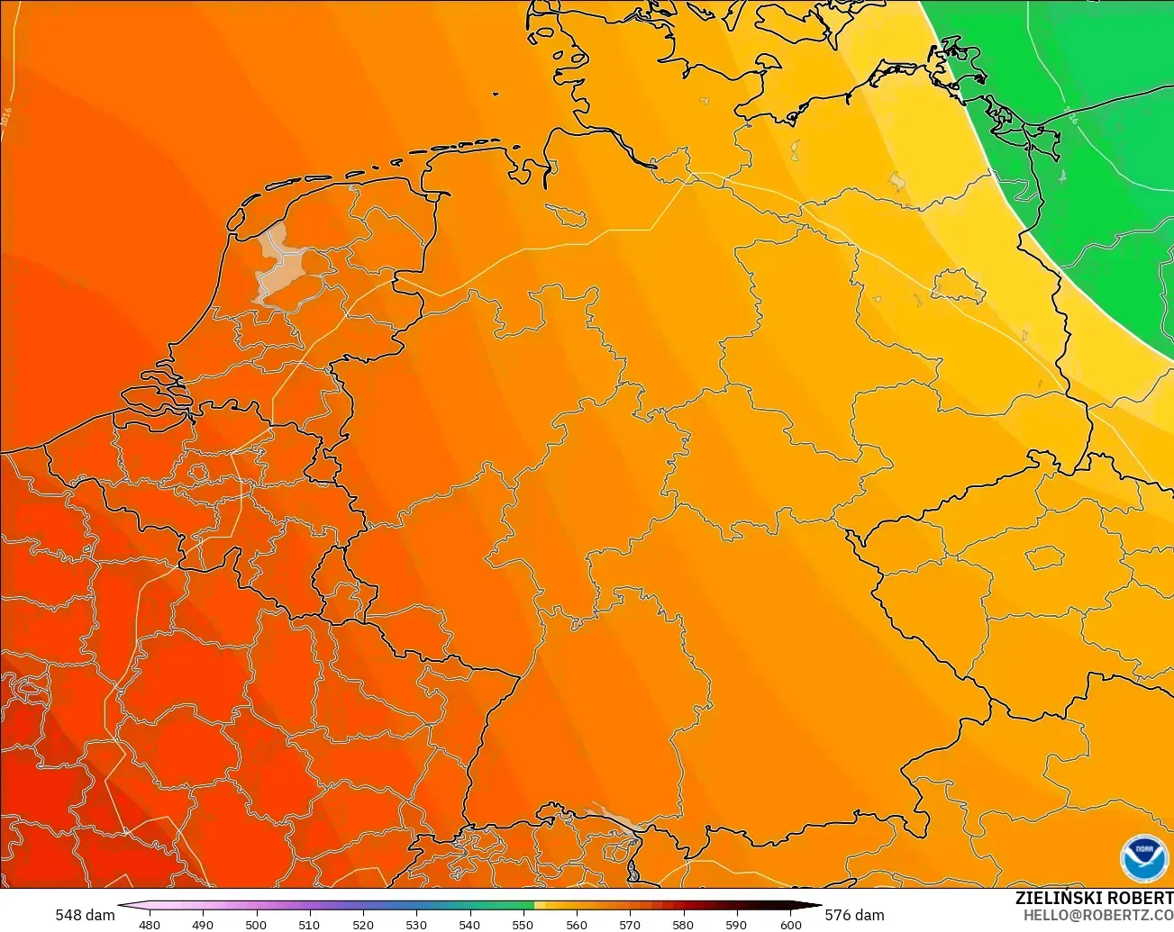 GFS model - Germany, Geopotential height at 500hPa