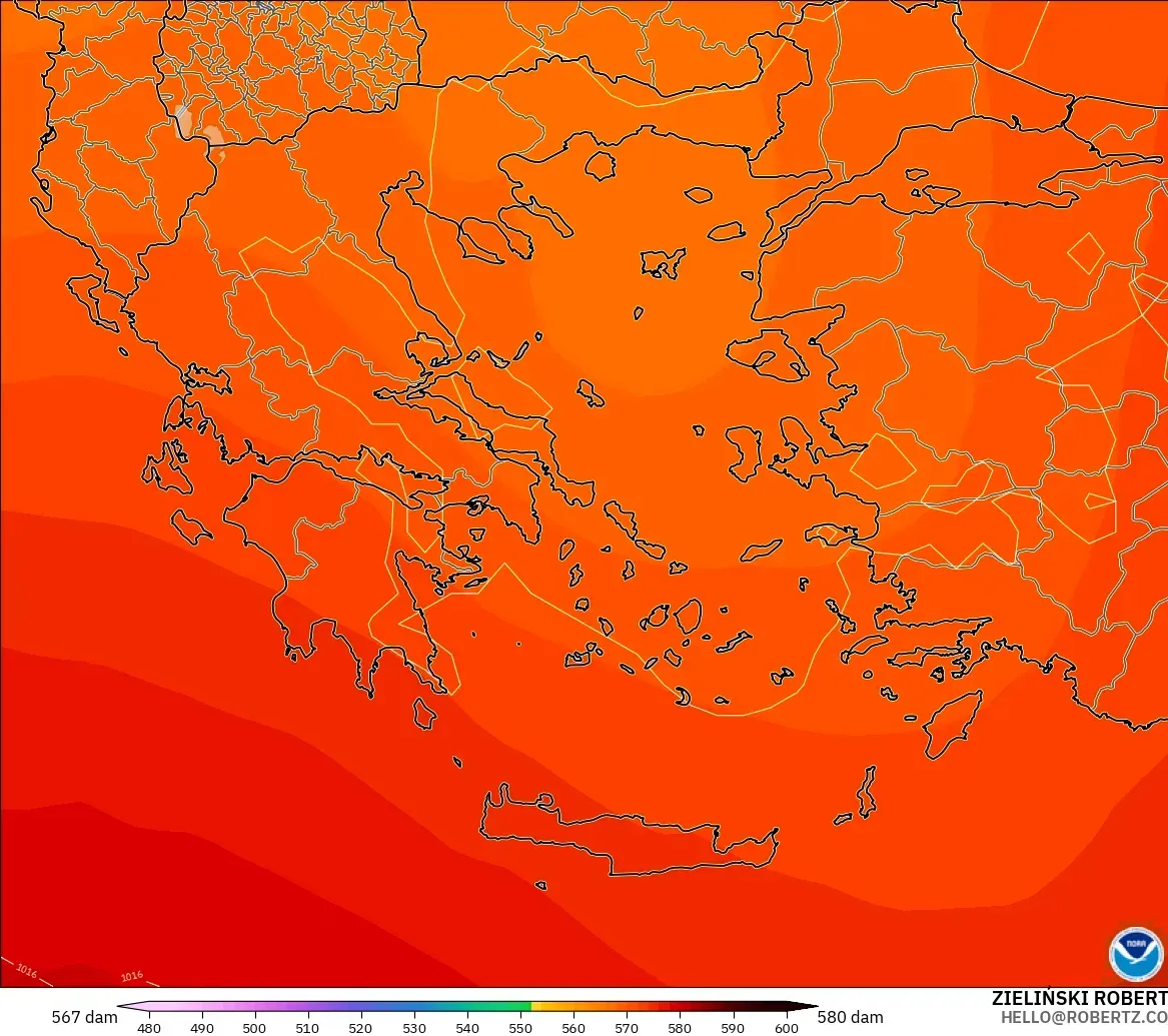 GFS model - Greece, Geopotential height at 500hPa